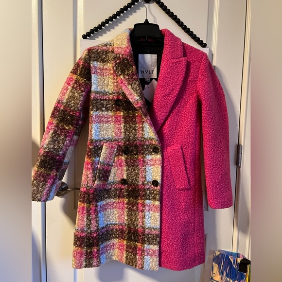 Anthropologie Jackets & Blazers - Anthropologie NVLT Plaid Houndstooth Fuchsia Pink Pea Coat Jacket XS 0 2 💖